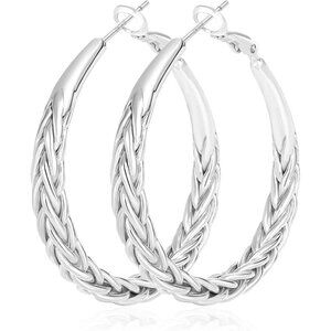 💫 Women Trendy Hoop Earrings Silver Lightweight Twisted Large Sterling Jewelry